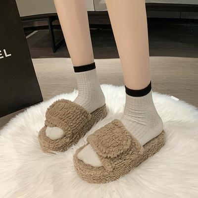 Интернет знаменитость кекс пушистые тапочки с толстым дном женская осенне-зимняя верхняя одежда усиливающая мода корейская версия универсальный одно слово f