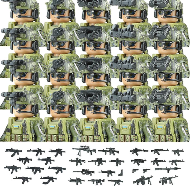 20 ШТ. Военные Армейские Фигурки Строительные Блоки SWAT Призрачный Коммандос США Россия Спецназовец Оружие Щит Пояс Кирпичики Игрушки