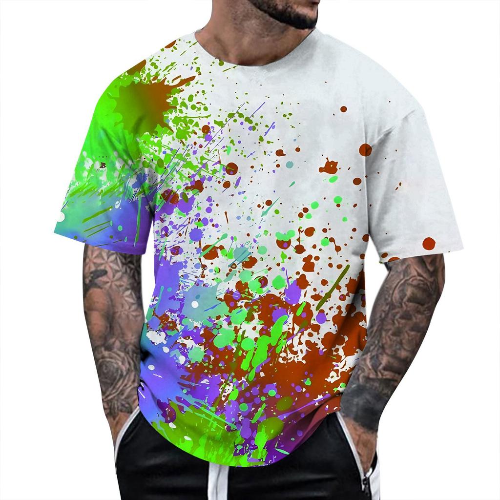 Summer Fun 3D Pattern Tie Dyeing T-shirt Color Painting 3D Printing Men's T-shirt Short Sleeve Top