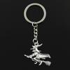 Fashion 30mm Key Ring Metal Key Chain Keychain Jewelry Antique Silver Color Plated Witch Broomstick Halloween 36x34mm Pendant CLE