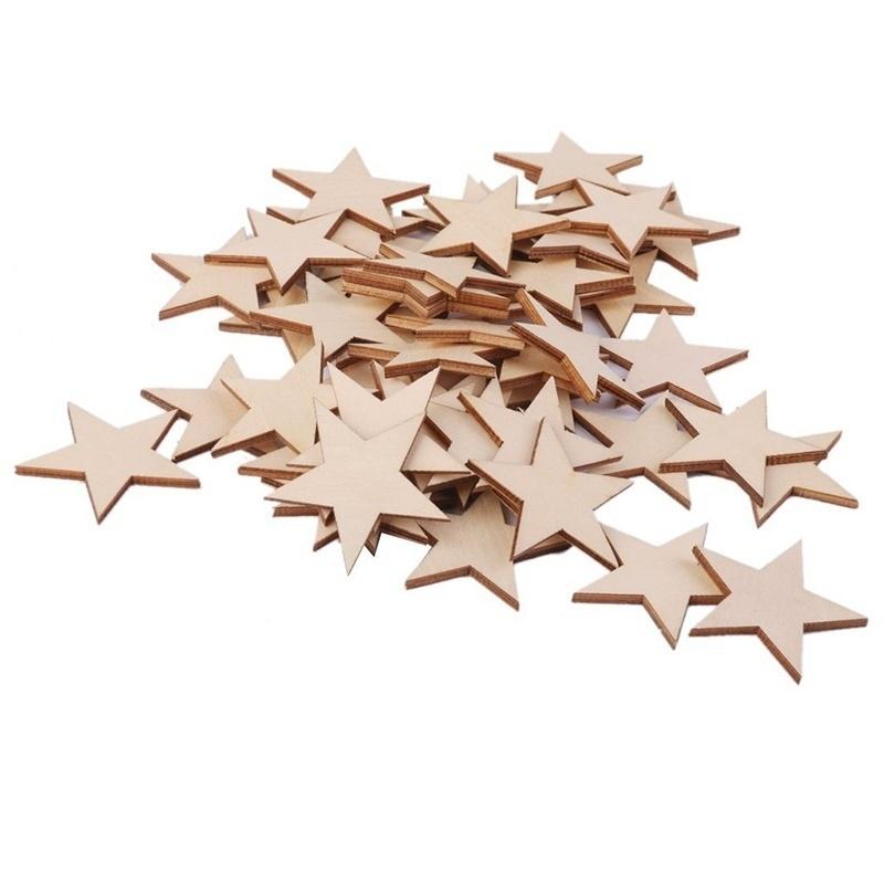 25 Pcs 50mm Star Shape Wooden Embellishments for Crafts DIY Wood Slices Decor for Home Party