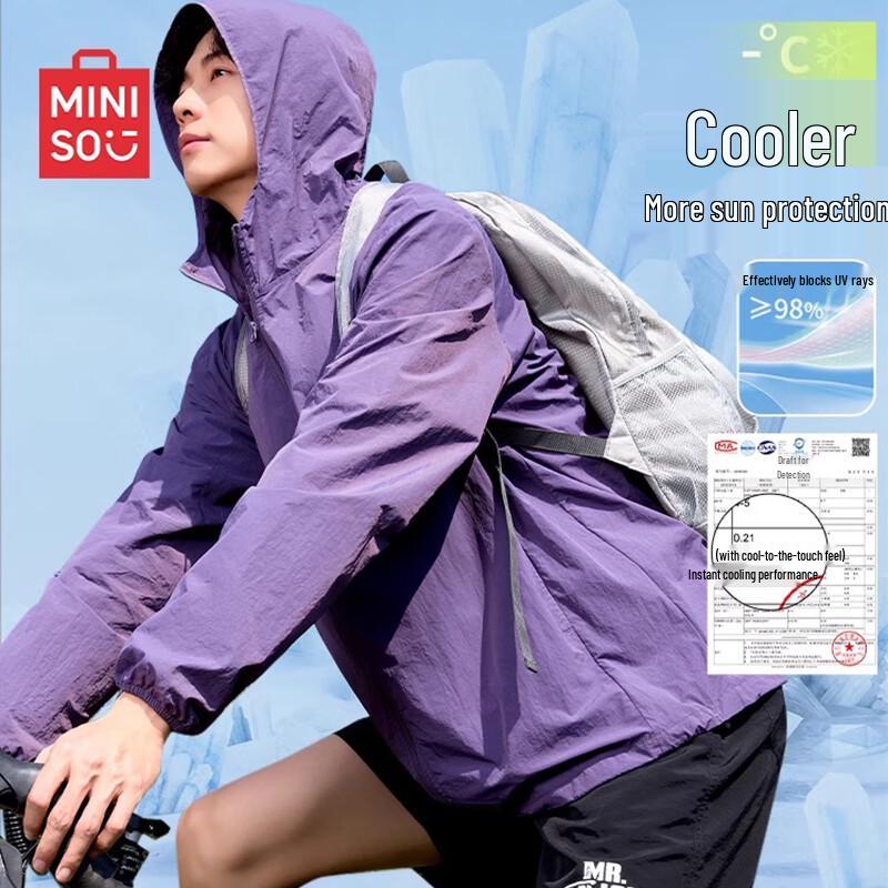 MINISO Мужская легкая куртка с капюшоном, быстросохнущая, с защитой от УФ-излучения