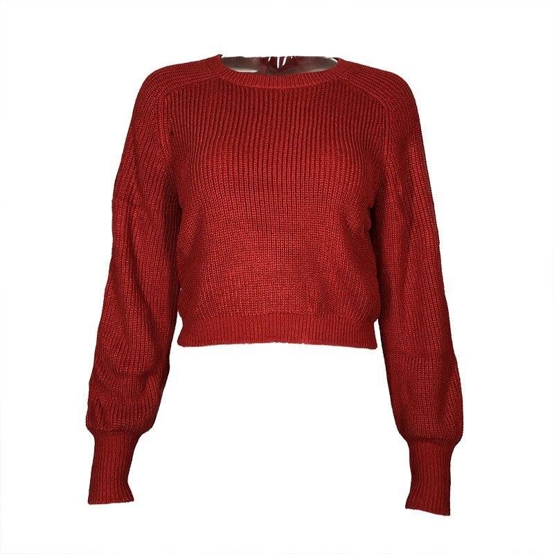 Autumn Pullover Knitted Crop Sweater Women 2023 Long Sleeve Jumper Casual Sexy Pull O Neck Solid Winter Knitwear Short Top 28472