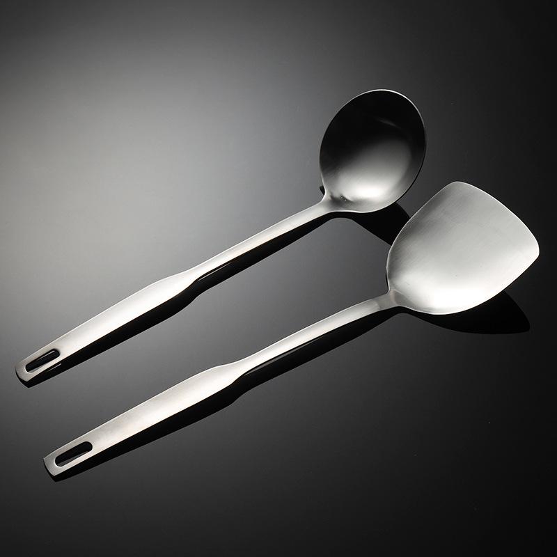 Non-magnetic Stainless Steel Vertical Person Flat Handle Spatula Spoon Set Pot Gift Stir-fry Spoon Hot Pot Soup Shell Colander