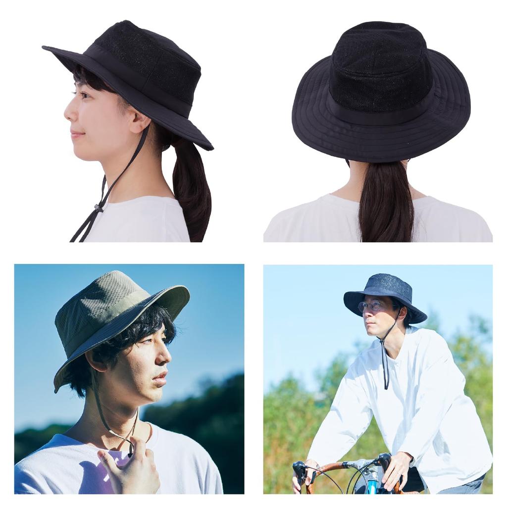 Ultralight Adventure Hat with Chin Strap Material Size [ShaBo Heat-Blocking Hat] - Lightweight, Heat-Blocking (753 Black, M)