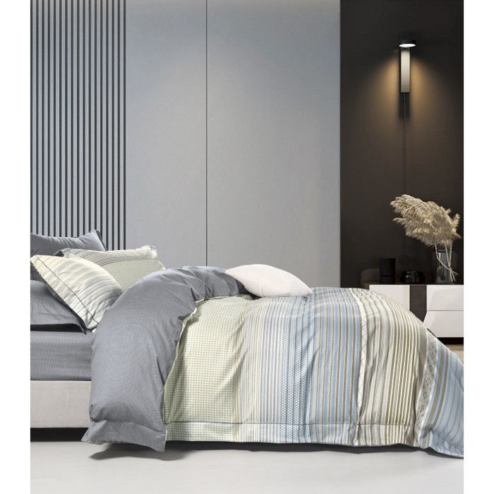 Drap housse Palace pur coton teint lavé 63 fils/cm² Vent du sud - Palace Topaze - 140 x 190 cm bonnet de 35 cm