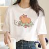 Capybara T Shirt Women Print Summer White Top Cotton T-shirt Graphic Tees Women Vintage Streetwear 90s Plus Size Tshirt Female