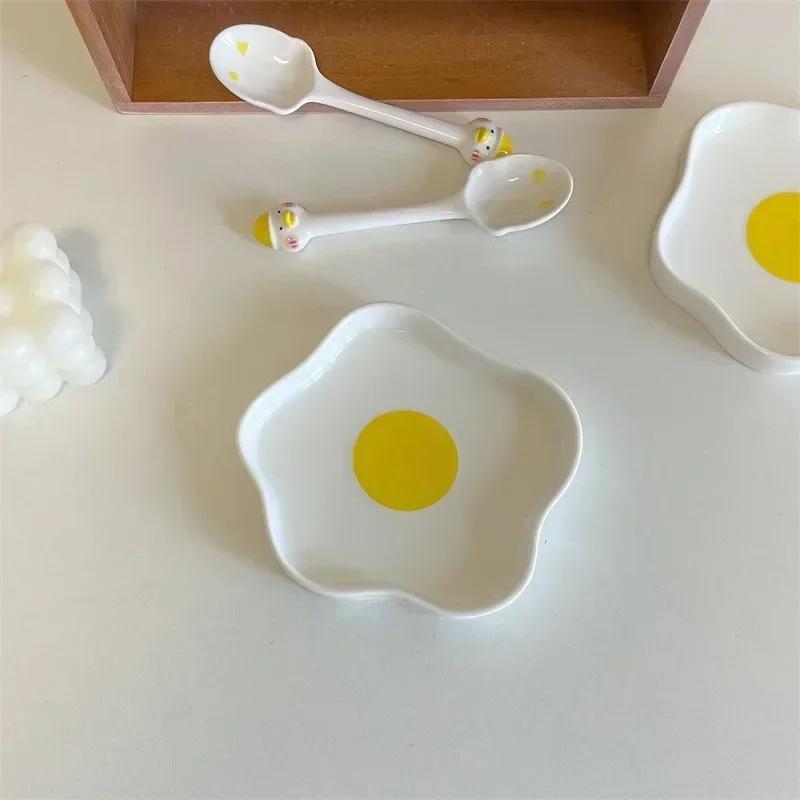 Корейская милая керамическая тарелка в форме яйца, креативное нестандартное блюдо для приготовления завтрака, фруктового салата, столовой посуды, закусочных тарелок, кухонных принадлежностей