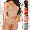2 Pcs/Set Women Pajamas Set Lace V Neck Sleeveless Elastic Top Drastring Elastic High Waist Slim
