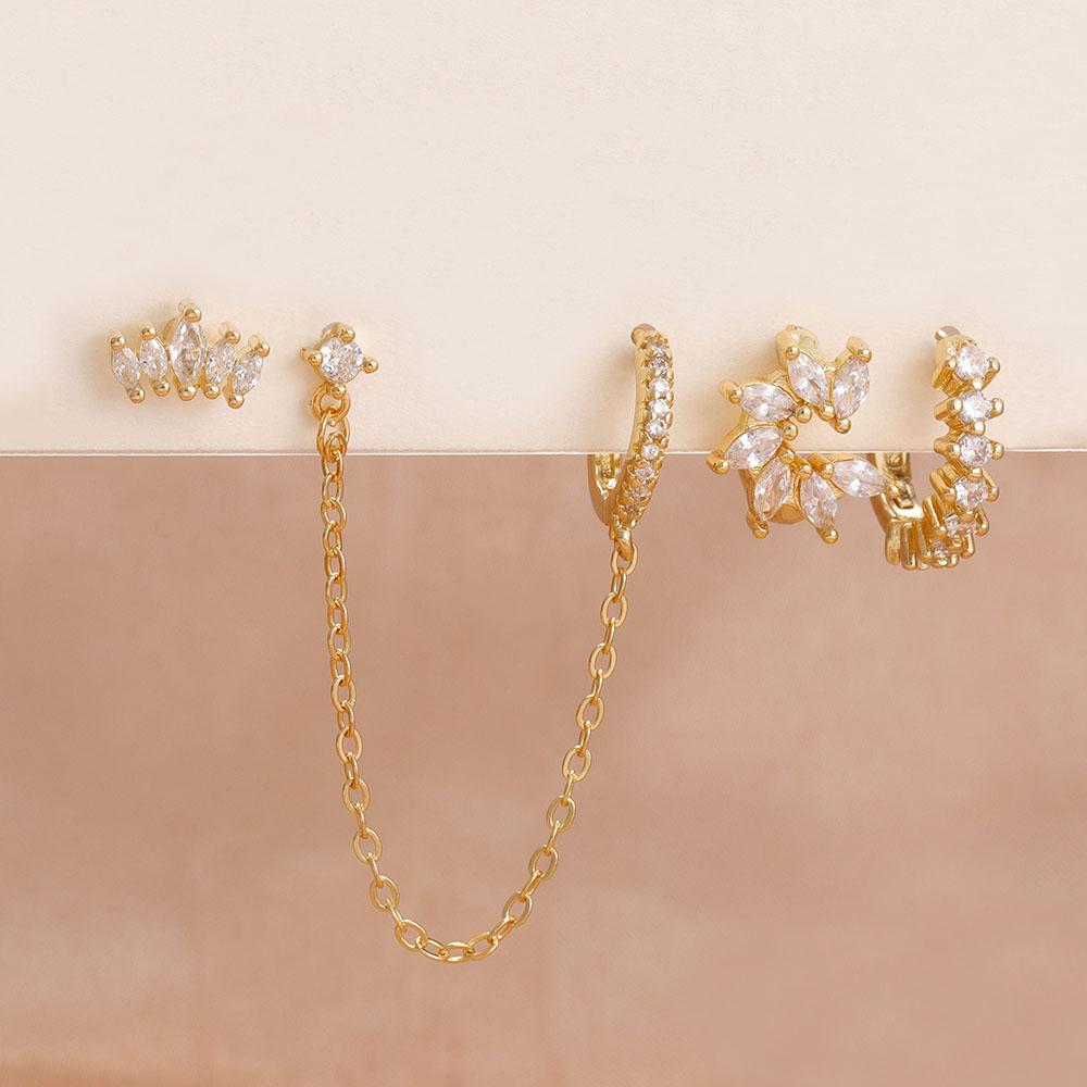 Crown Tassel Chain Stainless Steel Hoop Earrings for Women 18K Gold Ins Minimalist Earring Jewelry
