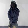 Unisex Streetwear Plaid Patchwork Hooded Zip-Up Sweatshirt Casual Oversized Fit