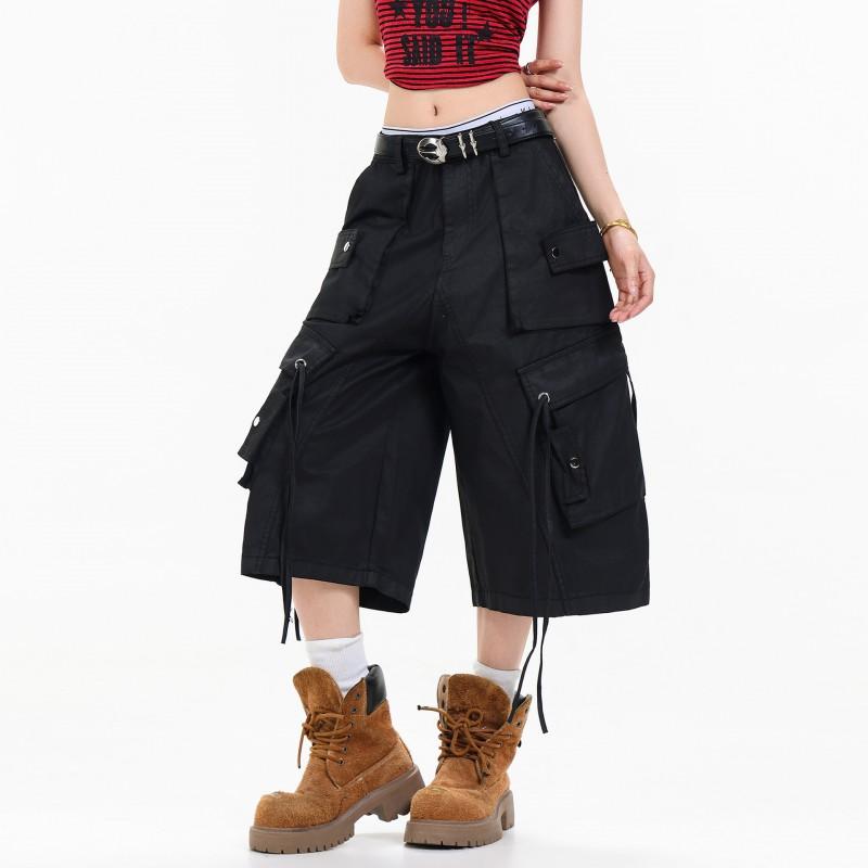 Men Women Loose Fit Cargo Shorts Cotton Wide Leg Streetwear Utility