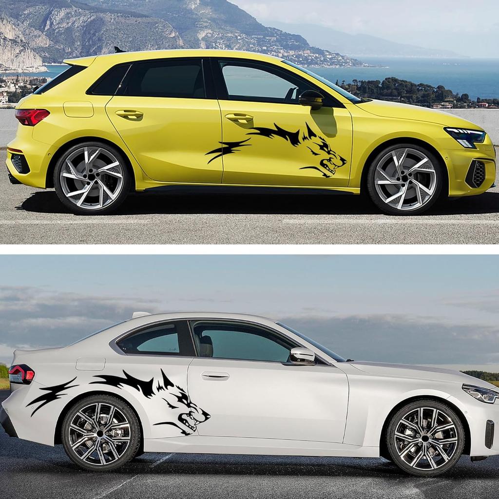 TOMALL 50'' 2Pcs Wolf Car Sticker Decal For Car Body Side Stickers Auto Wolf Graphics Racing Sports Stripes Stickers For SUV Off-Road Vehicles Car