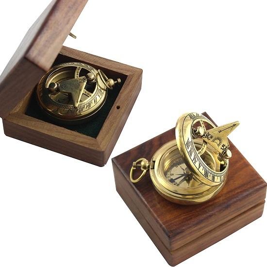 Морской компас для солнечных часов с антикварным морским твердым карманным солнечным циферблатом Компас в коробке Винтажная полировка с латунной отделкой