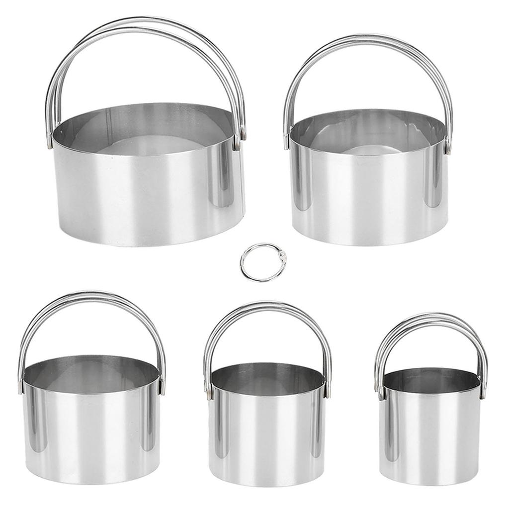 5PCS Set Biscuits Cutter Stainless Steel Round Cookies Cutter with Handle Baking Dough Tools