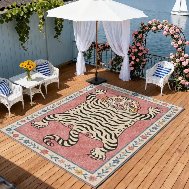 Double Tiger Play Flower Pattern Carpet Decoration Carpet Outdoor Large Carpet Indoor Outdoor Decoration Living Room Sofa Mat