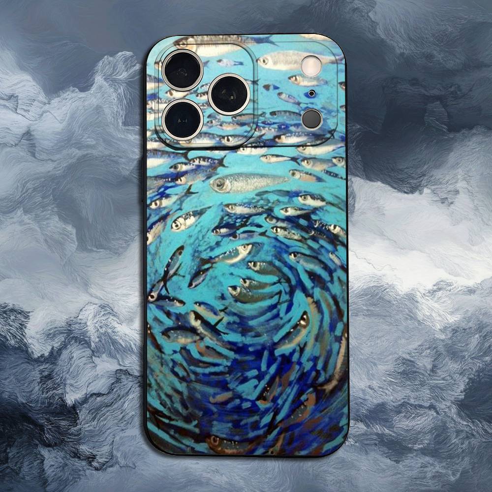 Чехол-кейс 'Сардины Океан' для iPhone 11,12,15,14,13,16,17,Plus,Pro Max,XS,X,XR,SE,Mini,8,7,Мягкий Силикон Черный