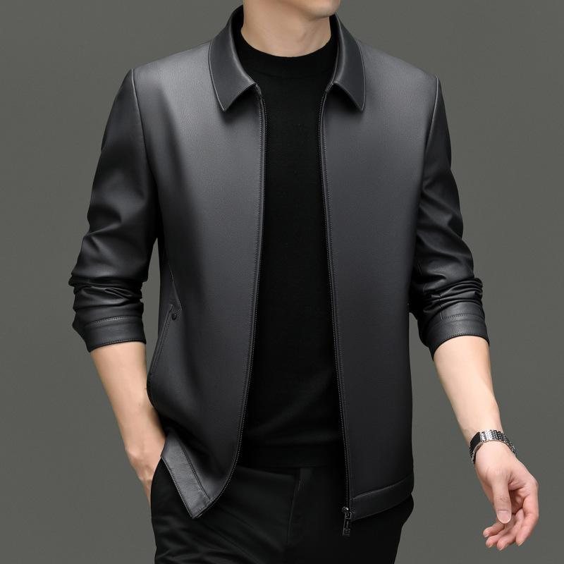 Осенние и зимние мужские куртки из натуральной кожи с лацканами для пап, среднего и пожилого возраста, мягкие кожаные куртки с лацканами