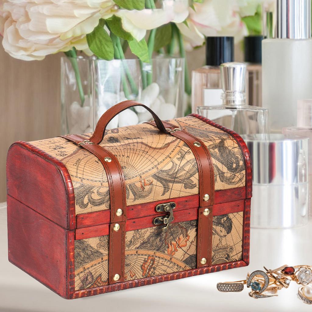 Pirate Treasure Chest Vintage Wood Storage Jewel Box Cosmetics Decorative Trunk Case Durable Organizer Gift Package Toy