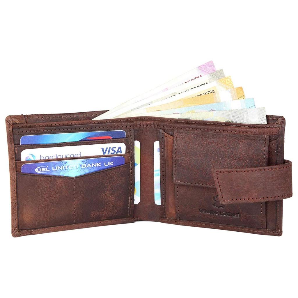 Top Grain Leather Wallet for Men Removable Card Slot Loop Closure Handcrafted Ultra Strong Stitching