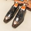 Fashion Four Seasons Business Casual Leather Shoes Korean Version Trend Square Bulk Men's Shoes Wipe Color Thick Sole Wedding Shoes D501