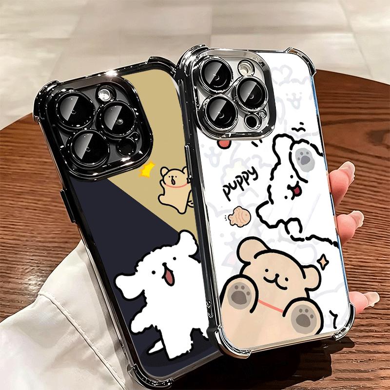 Кавайная Линия Щенка Милый Мягкий Чехол Для Телефона Для iPhone 15 16 17 Air 14 Pro Max 16E Plus 13 12 Mini Покрытие Противоударный Fundas
