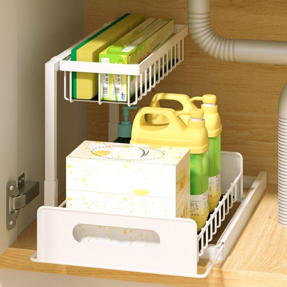 Carbon Steel Under Sink Organizer Slide Out Sink Shelf Metal Sliding Drawer for Kitchen Bathroom