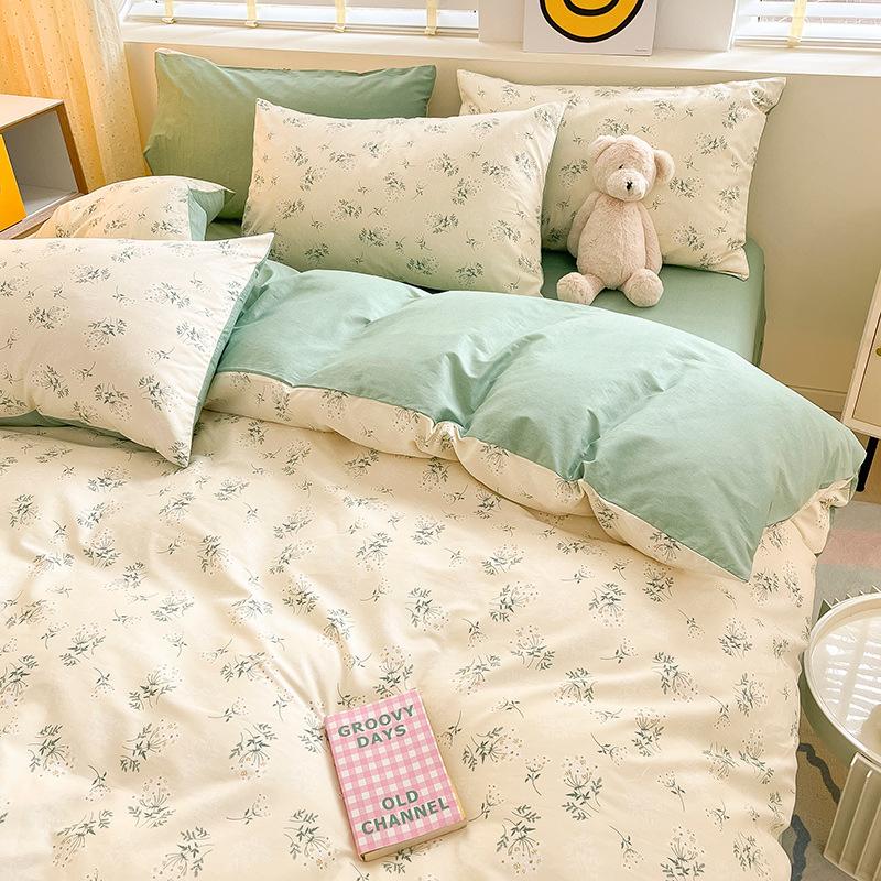 Комплект из четырех предметов из чистого хлопка, счет 60, утолщенное постельное белье из чистого хлопка, комплект из трех предметов, длинноволокнистый хлопок, небольшой свежий пододеяльник, простыня на подгонке.