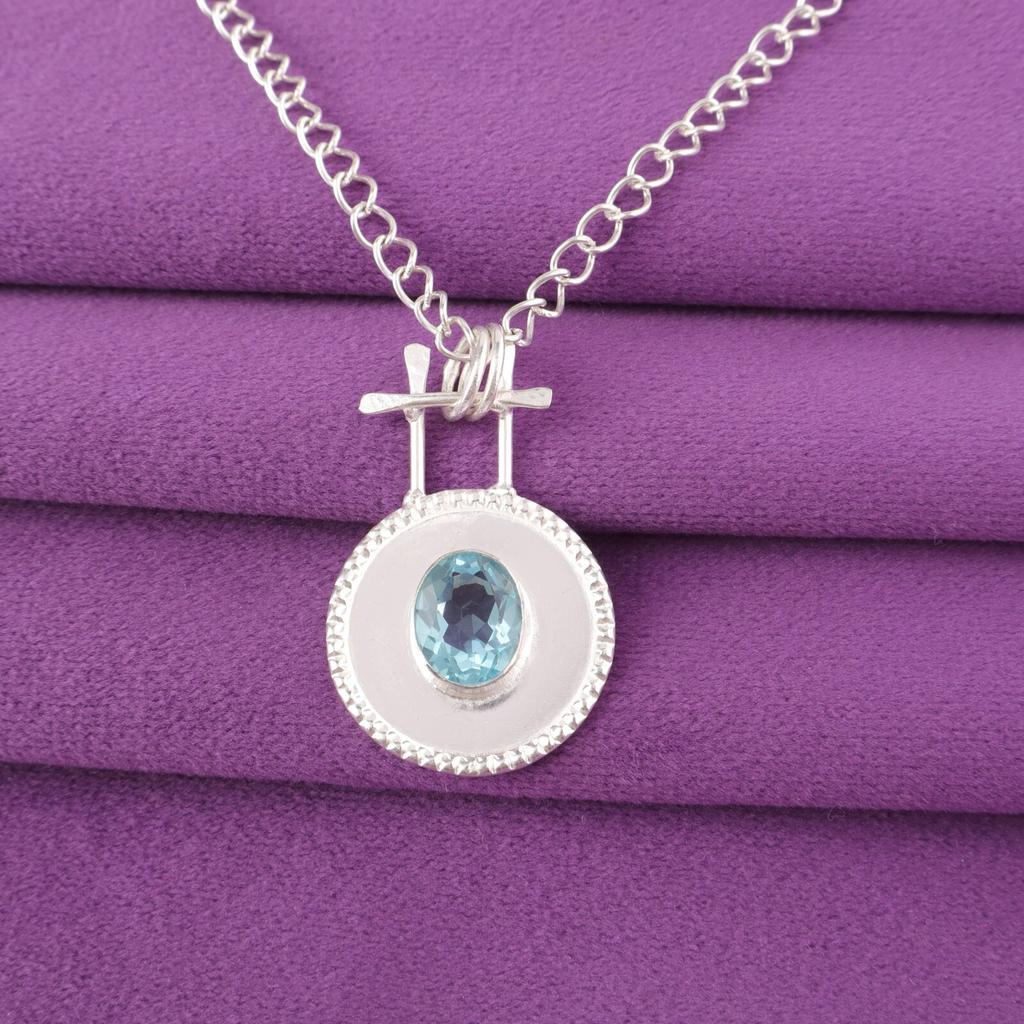 Natural Sky Blue Topaz 925 Sterling Silver Sisters Gift Birthday New Pendant PP-57-8
