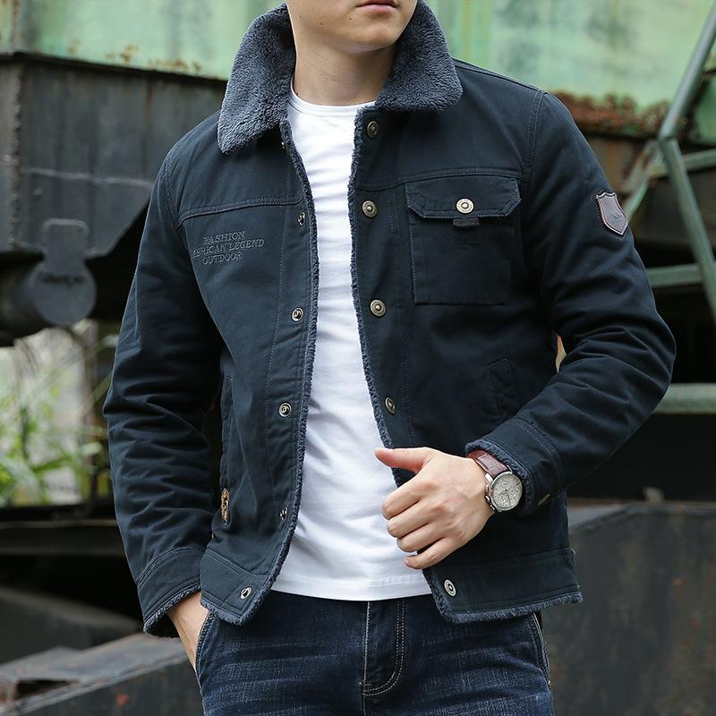 Зимняя мужская куртка среднего возраста из чистого хлопка с плюшевой подкладкой, утолщенное хлопковое пальто, мужская свободная хлопковая куртка большого размера