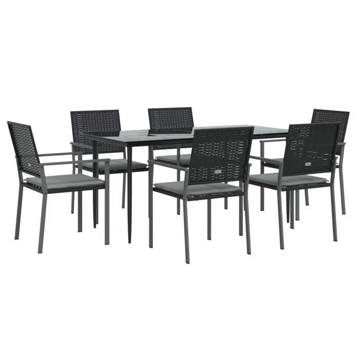VidaXL 7-piece Garden Dining Set Cushions Wicker Steel, Dining Set, Outdoor Dining Set, 3187010