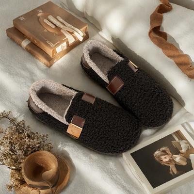 Пушистые туфли на плоской подошве для женской верхней одежды 2025 новые осенне-зимние сноубутсы, плюшевые туфли-бини, ленивые туфли на одной педали, хлопковые туфли