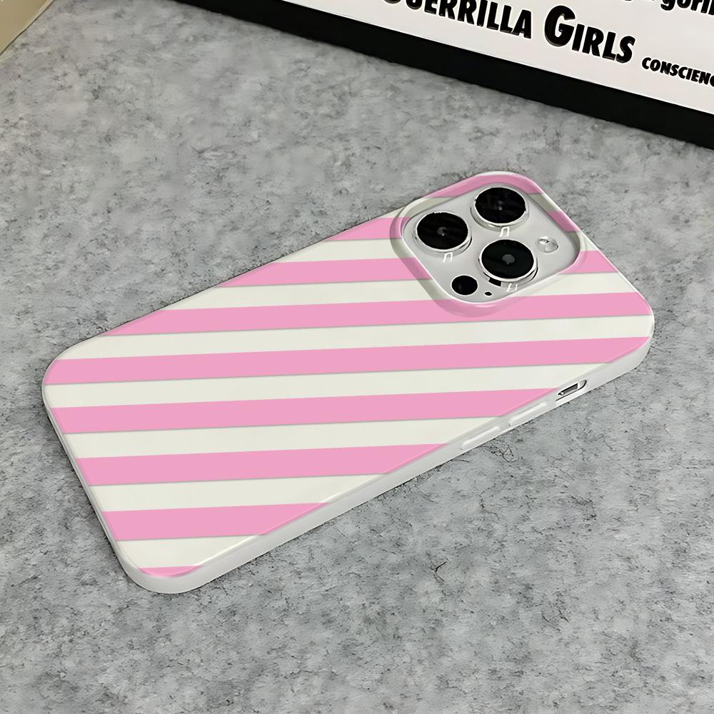 Розово-белый косой полосатый мягкий ТПУ чехол для iPhone 11 12 13 14 15 Plus 16 17 Pro Max 17Air Ударопрочный, противоударный, тонкий задний чехол