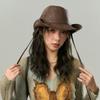 Big Brimmed Western Cowboy Cap PU Leather Sun Protection Hat Casual Fisherman Hat  Travel