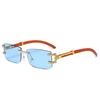 Sunglasses Frameless Square Small Frame Sunglasses Diamond-Encrusted Men'S Wood Grain Foot Glasses