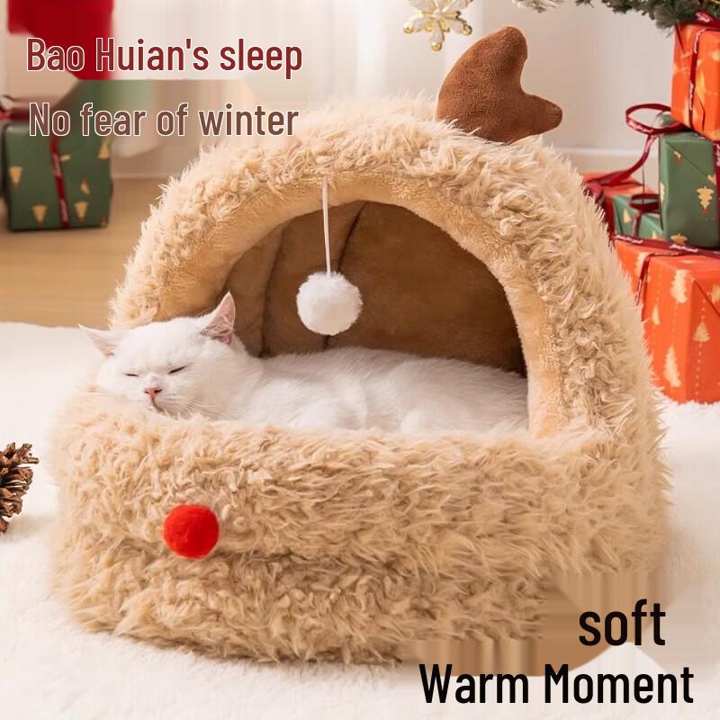 Yunxiaoshi Semi-Enclosed Christmas Cat Bed