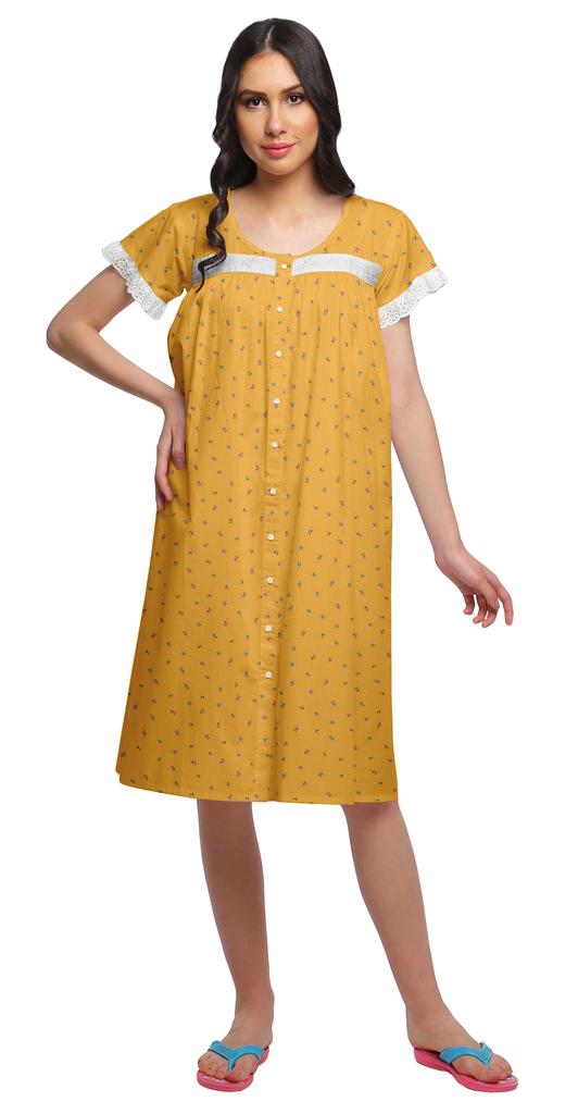 Moomaya Женская ночная рубашка с короткими рукавами и хлопковой кружевной каймой с принтом