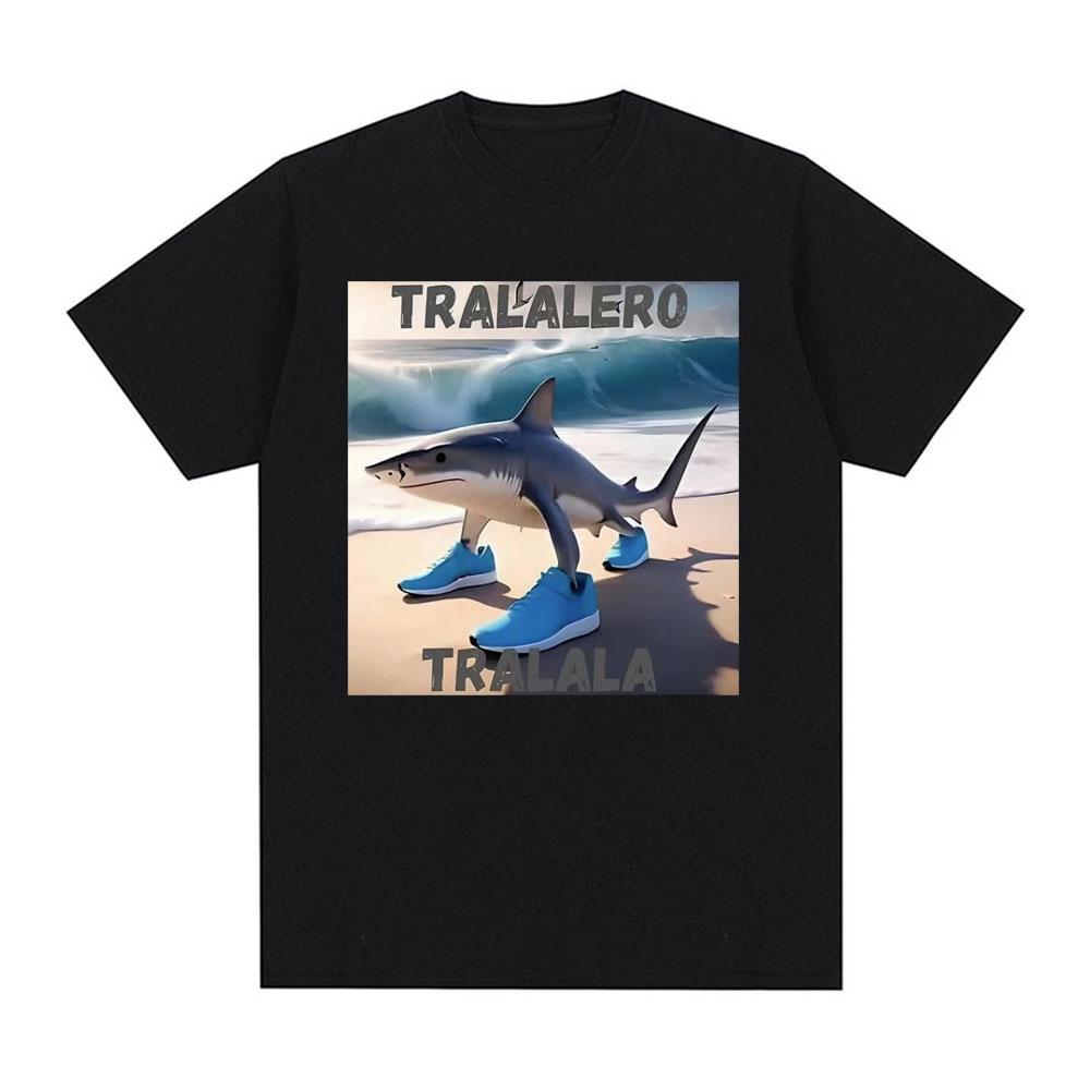 Funny Tralalero Tralala Running Shark Meme Tshirts Unisex Retro Hip Hop Oversized Tshirt Unisex Casual Cotton ONeck T Shirt Tops