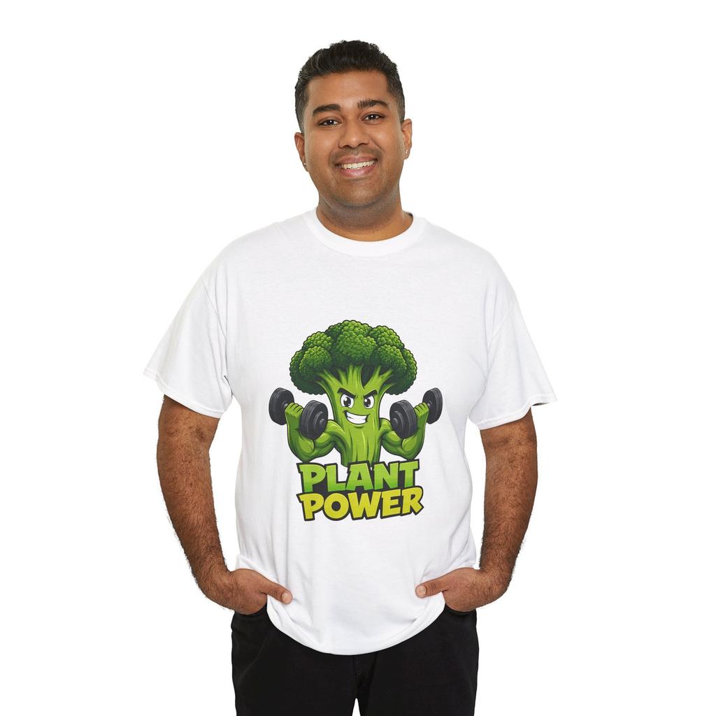 Broccoli Bodybuilder Dumbbell Gym Fitness Power Plant Unisex Heavy Cotton Tee