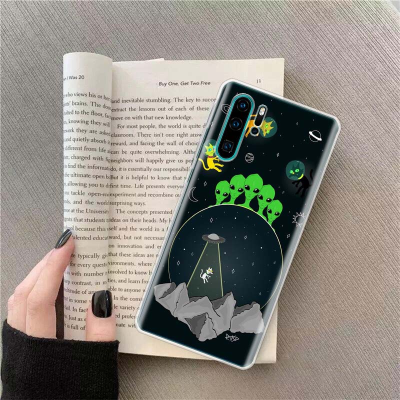 UFO Alien Cat universe Phone Case For Huawei P50 Pro P10 P20 P30 P40 Lite Cover Mate 40 30 20 10 Lite Capa Shell