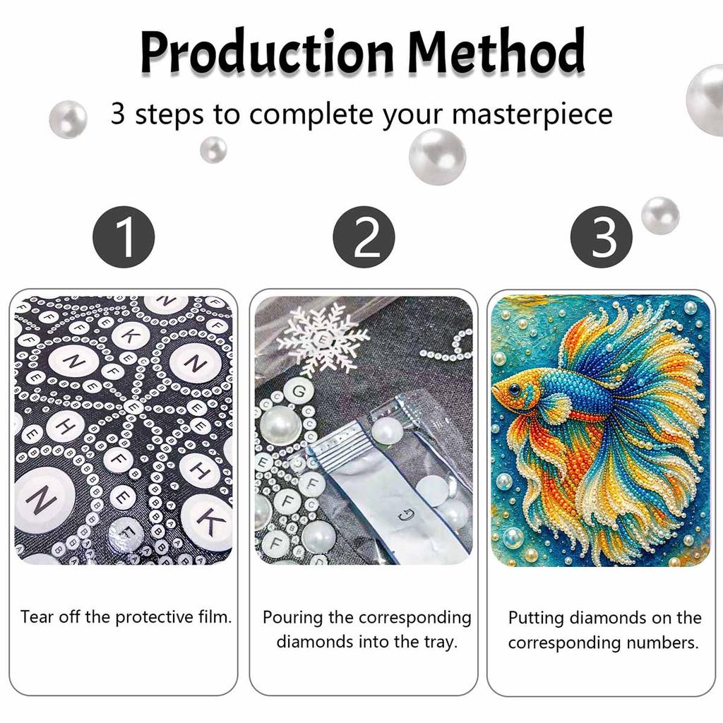 DIY Betta Fish Pearl and Diamond Painting Kit. suitable for beginners. home wall decoration. handmade gift.