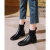 Square Head Small Short Boots Thick Heel Elastic Boots New Autumn and Winter Low Heel Leather Boots Brown Thin Medium Boots