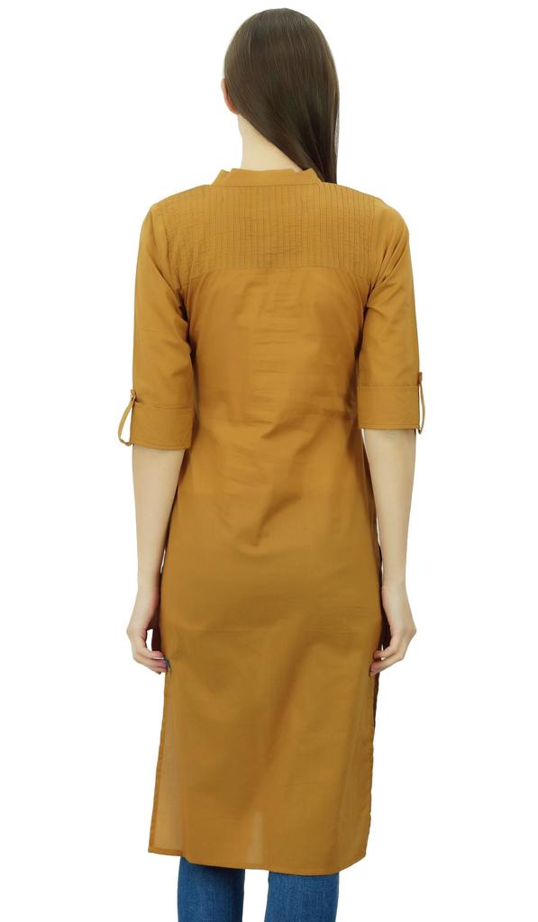 Phagun Cotton Plain Kurti Tunic Mandarin Collar Ethnic Casual Kurta Blouse