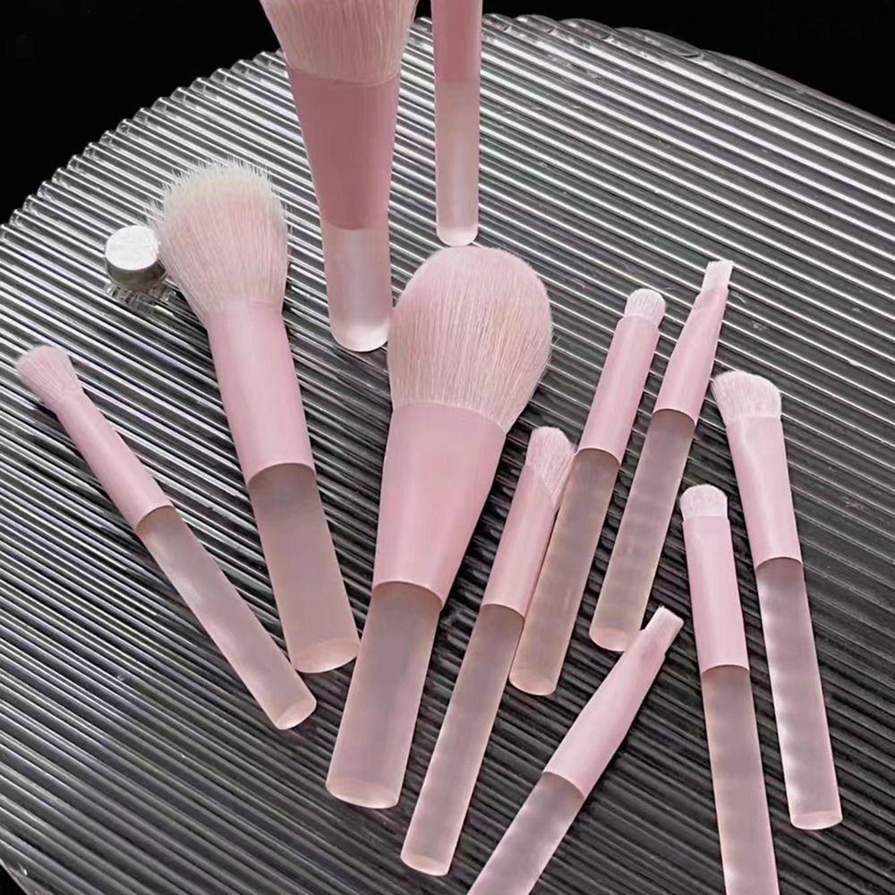 10Pcs/Set Candy Color Mini Size Makeup Brush Set Translucent Jelly Pink Cosmetic Brush Make Up Tool