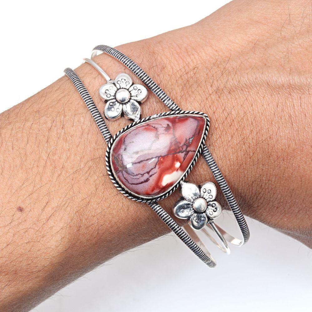 Wild Horse Jasper Gemstone Handmade Silver Jewelry Cuff Bracelets 7''Adjustable