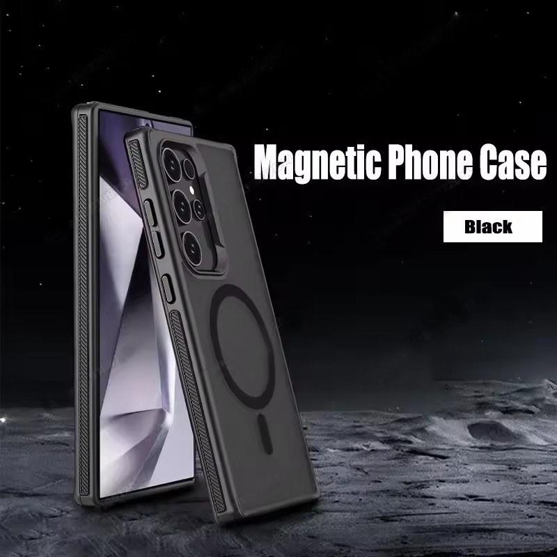 Магнитный чехол для телефона Samsung Galaxy S25 S23 S22 S24 Ultra Plus Magsafe Wireless Charger Матовый полупрозрачный противоударный чехол