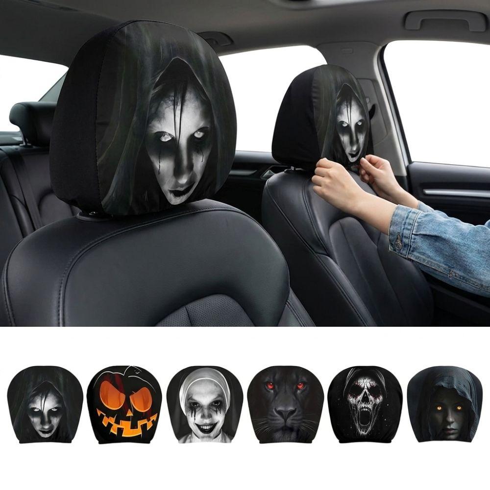 2Pcs Elastic Halloween Car Headrest Covers Soft Comfortable Auto Headrest Wrap  Car Accessories