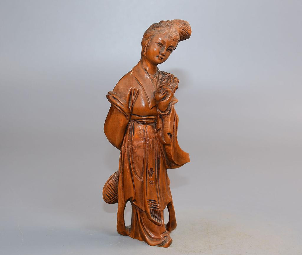 Китайская антикварная шкатулка из самшита с резной статуэткой красивой женщины, скульптура, домашний декор, искусство