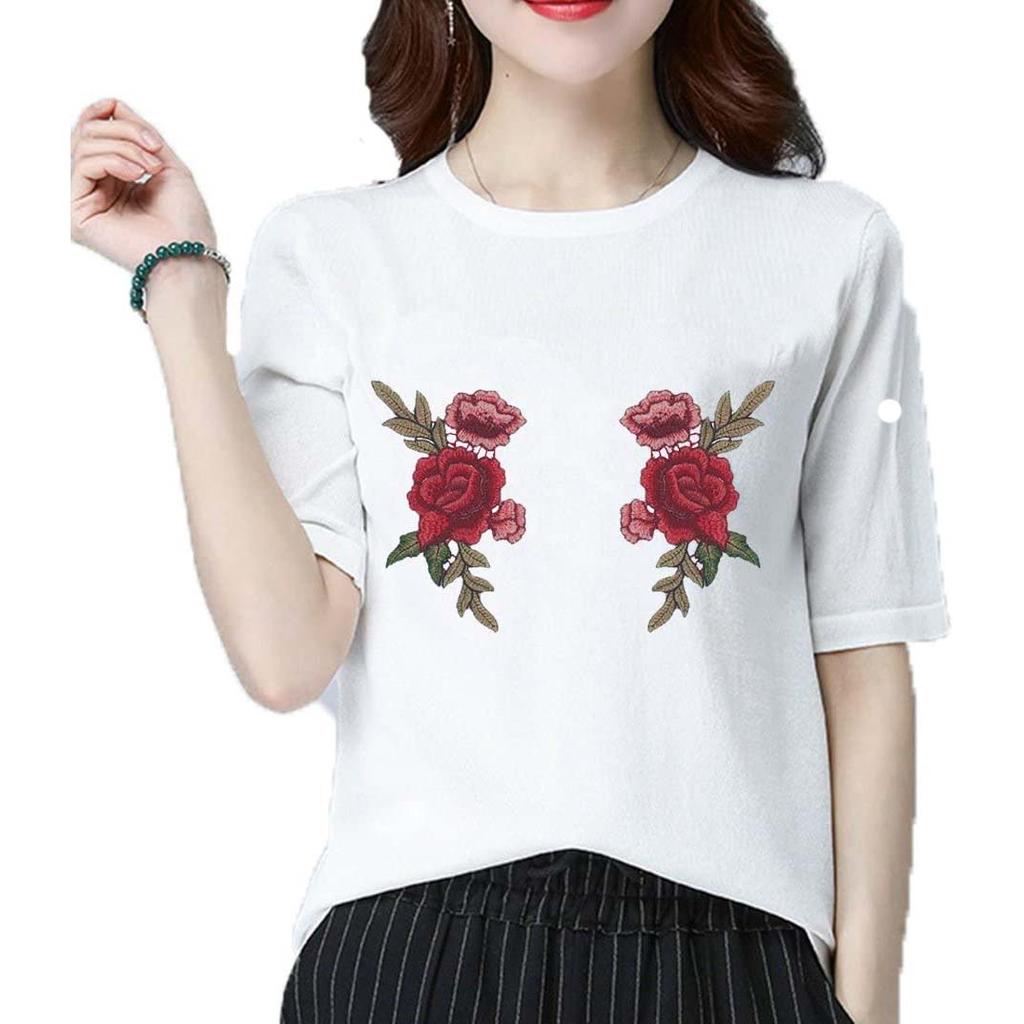 Нашивка с цветком красной розы, пришитая к тканевому значку, вышитая цветочная аппликация, декоративные нашивки для скрапбукинга