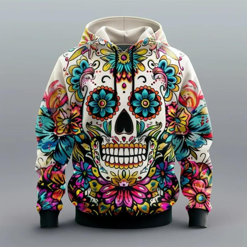 Spring And Autumn Fashion Men's Hoodies Skull Print Kids Casual Pullover Long Sleeve Sweatshirt Men's Top Clothing